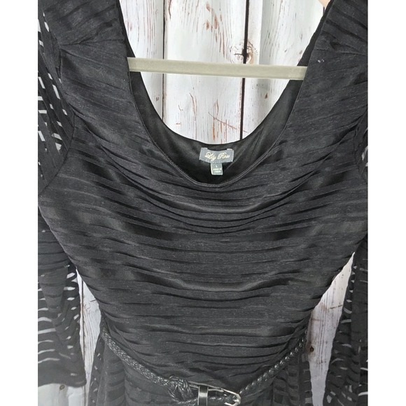 Women's Lily Rose Black 3/4 Sleeve Scoop Neck Braided Belt Mini Dress Sz Large - Picture 3 of 5